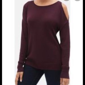 Gap Burgundy Cold Shoulder Long Sleeve Top